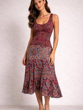 Anthro Maeve Violette Midi Dress 2 Floral Paisley Handkerchief Hem Boho